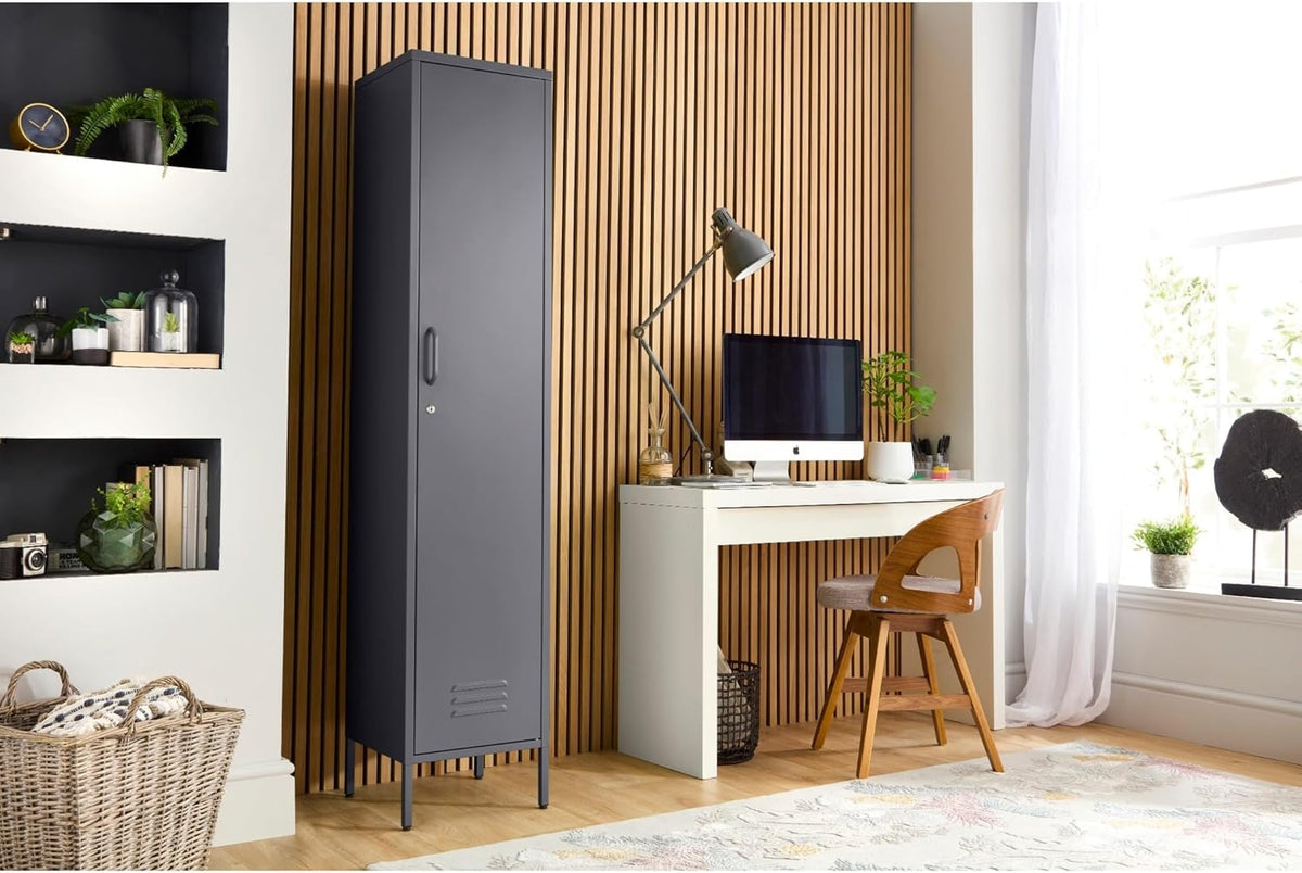 MMT Furniture Metal Locker Cabinet with Lockable Storage Cabinet Slim One Door (Grey, 180cm) - QUORE