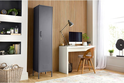 MMT Furniture Metal Locker Cabinet with Lockable Storage Cabinet Slim One Door (Grey, 180cm) - QUORE