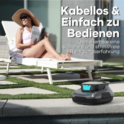 AIPER Zwembadrobot, draadloze zwembadstofzuiger met accu, 90 minuten reinigingstijd, automatische reiniging met zelfinparkeerfunctie, compacte en lichte zwembadreiniger, ideaal voor bovengrondse