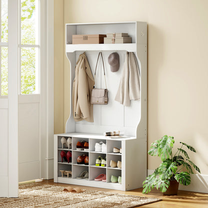 Kapstokkast – Kapstok – Garderobekast – Opbergkast – Halmeubel – Wit – Met Bankje – Schoenopbergruimte – Stevig MDF – Compact Ontwerp