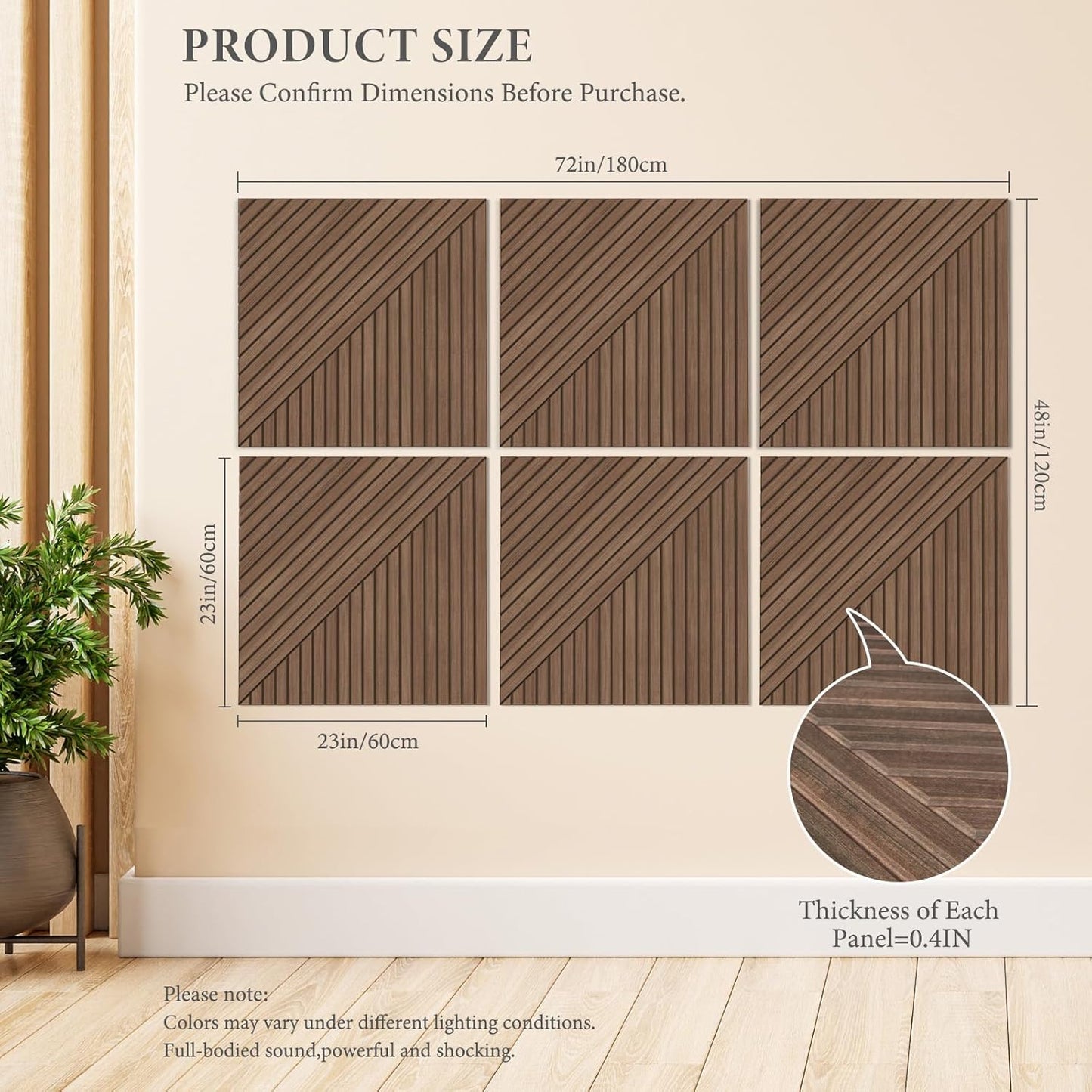 Akoestische panelen – Geluidsabsorberende panelen – Geluiddempende wandpanelen – Akoestische wandpanelen – Decoratieve wandpanelen – Teak, Set van 6 – Zelfklevend – Polyestervezel met hoge dichtheid