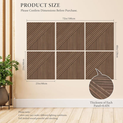 Akoestische panelen – Geluidsabsorberende panelen – Geluiddempende wandpanelen – Akoestische wandpanelen – Decoratieve wandpanelen – Teak, Set van 6 – Zelfklevend – Polyestervezel met hoge dichtheid