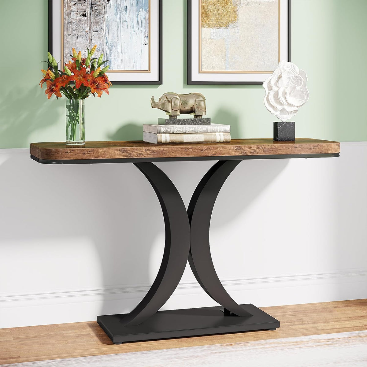 Tribesigns Industrial Console Table, 40 Inch Narrow Hallway Foyer Table with Geometric Base, Rustic Hallway Accent Table for Living Room, Entrance