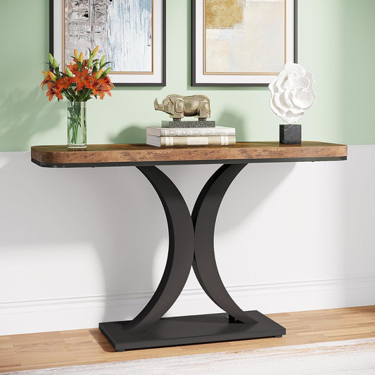 Tribesigns Industrial Console Table, 40 Inch Narrow Hallway Foyer Table with Geometric Base, Rustic Hallway Accent Table for Living Room, Entrance