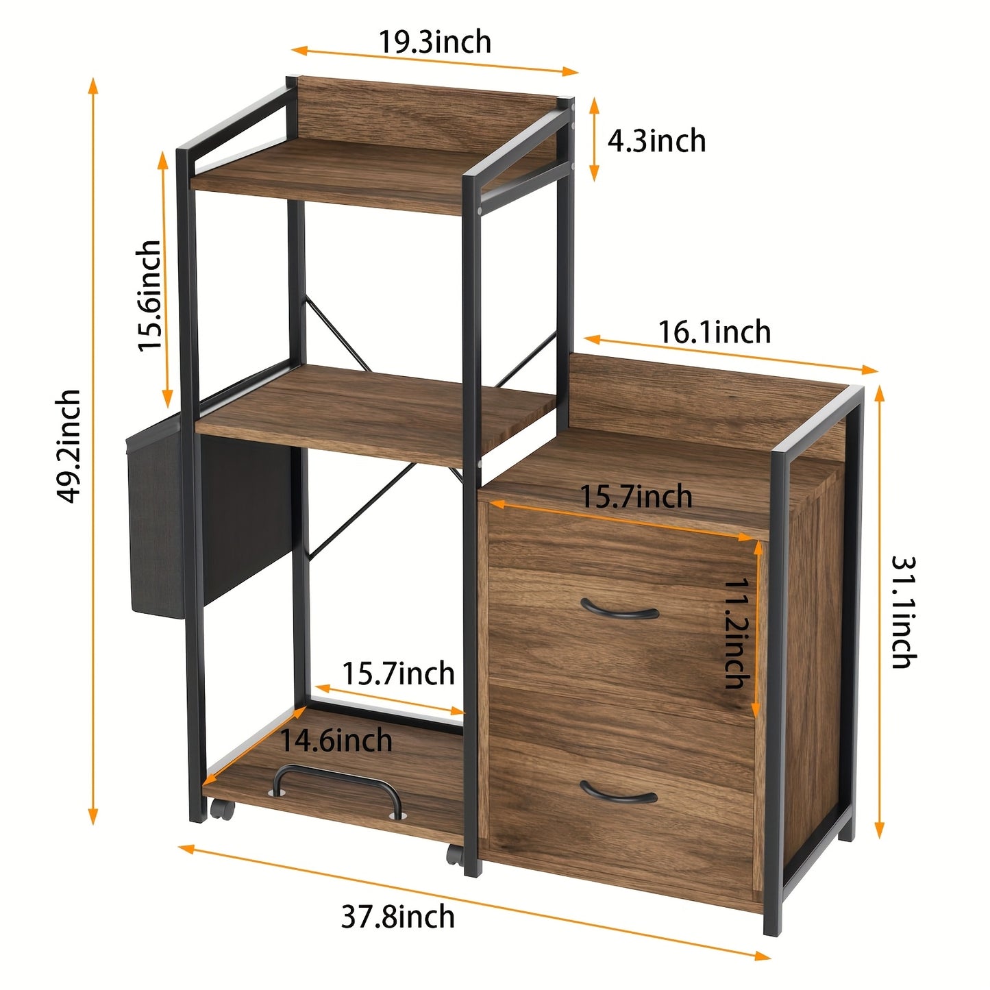 2-Drawer Heavy-Duty Mobile Filing Cabinet & Printer Stand with Shredder Compatibility, 2-Drawer Storage Shelf & Side Bag - Space-Saving Lateral File Organizer for /Office, Easy Assembly (No Wood), ≥27” Height, ≥3.2 Cu F