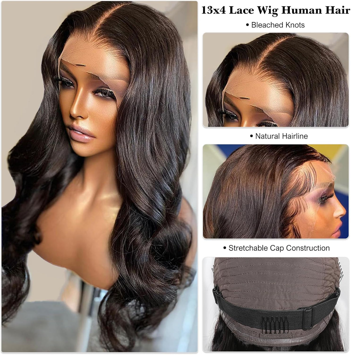 Damespruik van echt haar – Zwarte pruik – Echthaarpruik – Kanten front pruik – Body wave pruik – Lijmloos – 180% dichtheid
