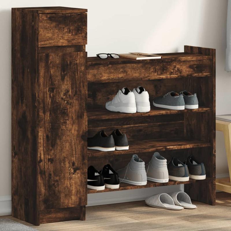 Schoenenrek – Schoenenkast – Schoenendisplay – Schoenenopberger – Schoenrek Gerookt Eiken Marrone – Compact 100,5x28x100 cm – Duurzaam Plywood