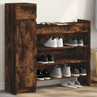 Schoenenrek – Schoenenkast – Schoenendisplay – Schoenenopberger – Schoenrek Gerookt Eiken Marrone – Compact 100,5x28x100 cm – Duurzaam Plywood