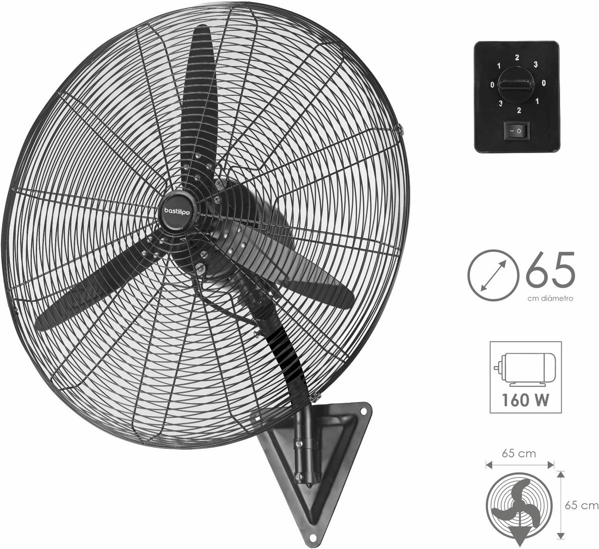 Industriële Wandventilator Zwart – Wandventilator – Industriële Ventilator – Ventilator – Muurventilator – 160 W – 65 cm
