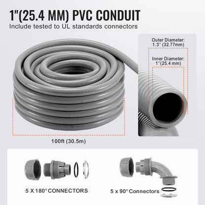 PVC-buis Elektrisch – Elektrische leiding – Flexibele Pijp – Beschermbuis – Waterdichte Buis – 1 inch 25,4 mm – IP65 Water- en Stofdicht – Compleet met Connectoren