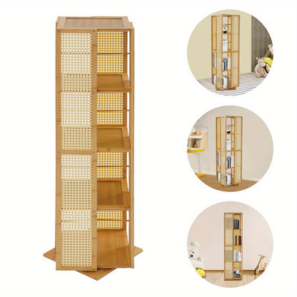 Boekenkast – Boekenrek – Opbergkast – Vakkenkast – Stellingkast – Draaibaar 360° – Duurzaam Moso Bamboe & Kunststof – Ruimtebesparend Verticaal Ontwerp – 123 cm Hoogte – 10 kg Draagvermogen per Plank