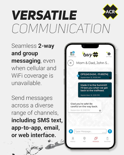 ACR Bivy Stick Satellite Communicator - Wereldwijde tweerichtings-tekstberichten, GPS-tracking, kaarten en navigatie, nood-SOS, weerberichten en locatie delen, compatibele app