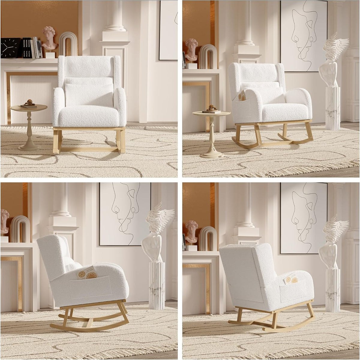 Schommelstoel – Relaxstoel – Hangstoel – Schommelzetel – Loungestoel – Teddy Fluweel Bekleding – Ergonomisch Lendenkussen