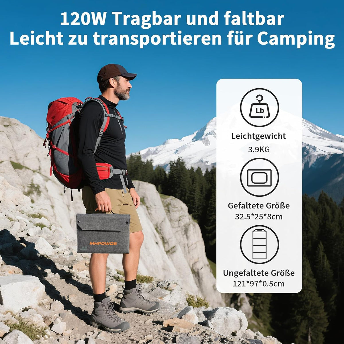 Draagbaar zonnepaneel, 120 W, 19 V, opvouwbare zonne-oplader met 7-in-1 zonnestekker, IP65 waterdicht, campingzonnepaneel voor draagbare krachtcentrale, smartphone, pc, camping, wandelen