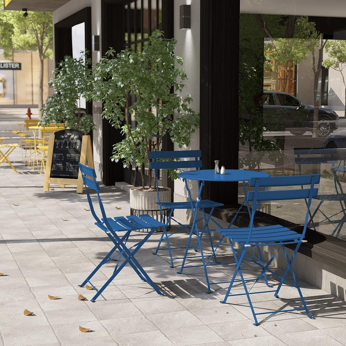 Grand patio Bistro Set 3 stuks, balkonset met 2 stoelen en 1 tafel, inklapbaar, gepoedercoat staal, tuinmeubelset voor binnenplaats, tuin, buiten (pauwenblauw)