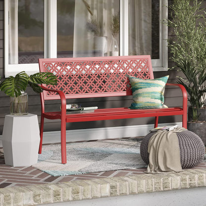 Grand patio Tuinbank, outdoorbank met 2-3-zits, roestbestendig, gestempeld patroon, kleur naar keuze, geschikt voor binnen en buiten, terras en park (Bossa Nova Red)