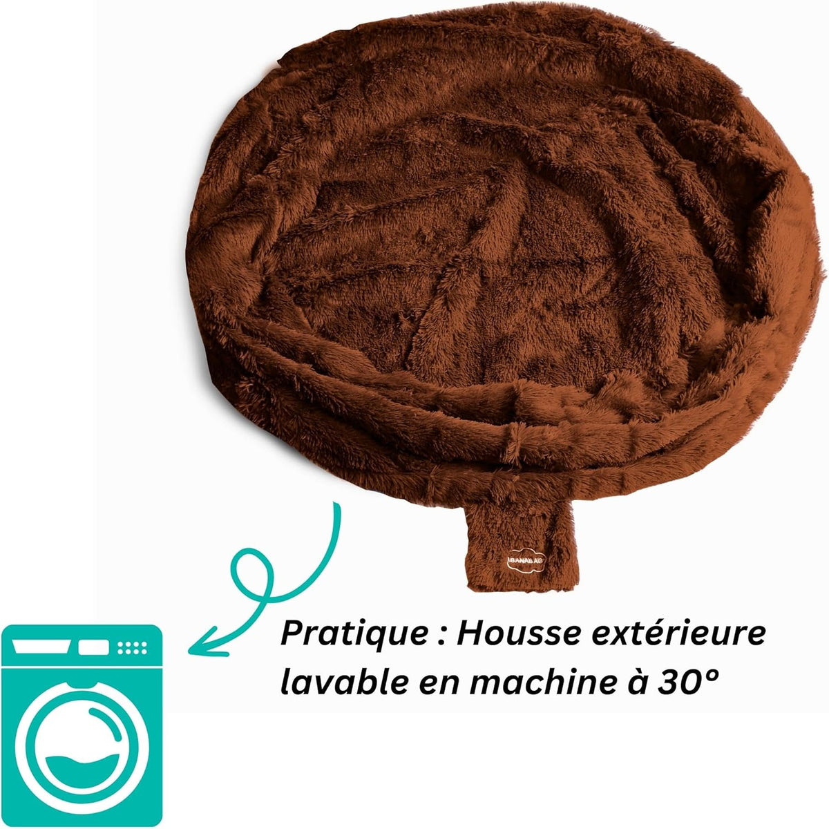 Bananair - Reuzenpoef XXL in bont - Zacht & Comfortabel - Machinewasbaar Hoes - Royaal gewatteerd, Premium Kwaliteit - Grote Zitzak Bed, Bean Bag (Chocolade, 120 cm)