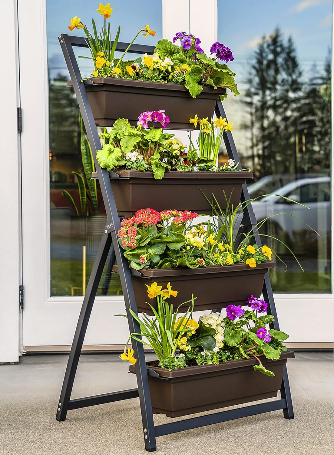 4 meter verhoogd tuinbed - verticale tuin vrijstaande verhoogde plantenbakken 4 containerdozen - goed voor terras, balkon, binnen en buiten - waterafvoer (1-pack/Fernie)
