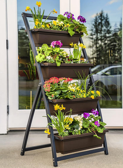 4 meter verhoogd tuinbed - verticale tuin vrijstaande verhoogde plantenbakken 4 containerdozen - goed voor terras, balkon, binnen en buiten - waterafvoer (1-pack/Fernie)