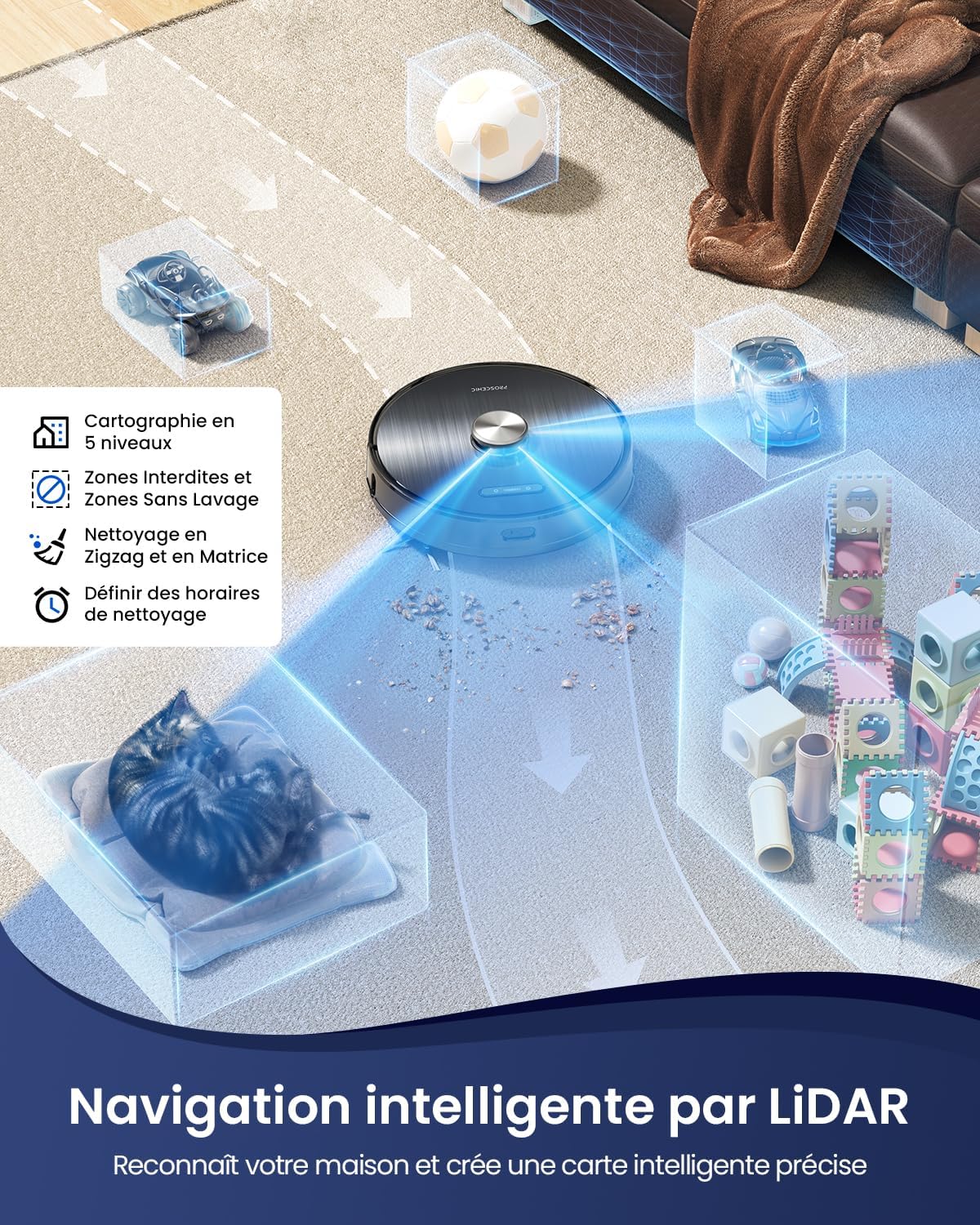 Robotstofzuiger – Dweilrobot – Zuigrobot – Stofzuigrobot – Automatische Stofafvoer – 4500 Pa Zuigkracht – 3D-Lasernavigatie Met App Bediening