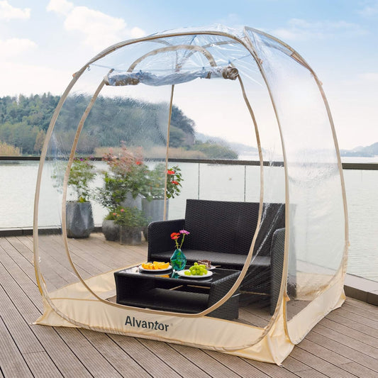 Alvantor Campingtent, bubbeltent, pop-up, extra groot, weerbestendig, koudebescherming, campingtent, voor patio, scherm, iglo, 2-3 personen, 15 x 15 cm, beige