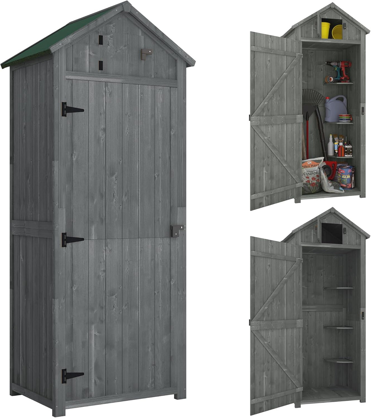 Tuinhuisje – Tuinschuur – Berging – Opberghuis – Houten Tuinkast – Waterbestendig Dennenhout – Raam Met Ventilatie – 77x54x179 cm