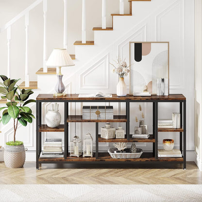 Tribesigns Console Sofa Table, 180cm Extra Long Table Behind Sofa with Storage Shelves, 3-Tier Industrial Narrow Entrance Hallway, Accent Table for Living Room, Rustic Brown