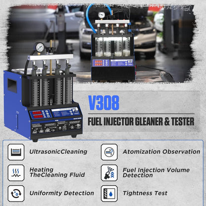 Ultrasone Brandstofinjector Reiniger – Injector Tester – Injector Cleaner – Brandstofinjector Tester – Injector Cleaner 4 Cilinder – 40°C Verwarmingsfunctie – 9 Testmodi