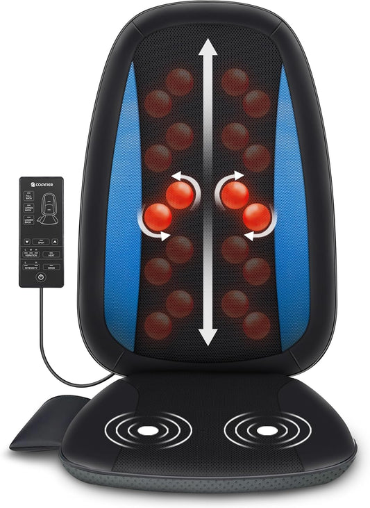 Comfier Shiatsu massagestoelkussen met warmte, shiatsu-massagekussen rugmassageapparaat, ontspanning voor de hele rug, geschikt voor kantoor, thuis en overal daar.