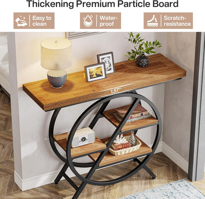 Tribesigns Console Table, 100cm Entrance Table with Thickened Tabletop, 4 Tier Industrial Narrow Hallway Sofa Table with Geometric Metal Frame for Living Room, Entrance (Light Brown)