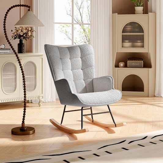 Adult Rocking Chairs Comfortable Velvet Rocking Chair Relax Chair Glider Soft Seat High Back Armrest Lounge Chair for Kids Room Bedroom Living Room