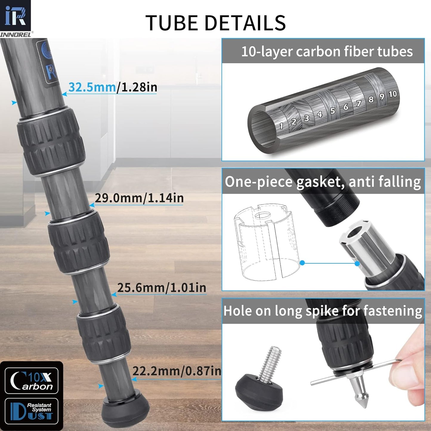 Koolstofvezel Statief - INNOREL GT324C Professionele Compact Statief voor Digitale Reflex Camera Robuuste Ondersteuning met Laag Zwaartekracht Centrale Kolom Speciaal Vorm