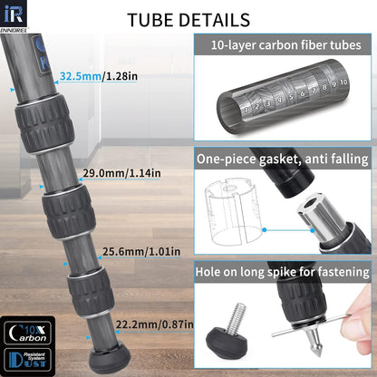 Koolstofvezel Statief - INNOREL GT324C Professionele Compact Statief voor Digitale Reflex Camera Robuuste Ondersteuning met Laag Zwaartekracht Centrale Kolom Speciaal Vorm