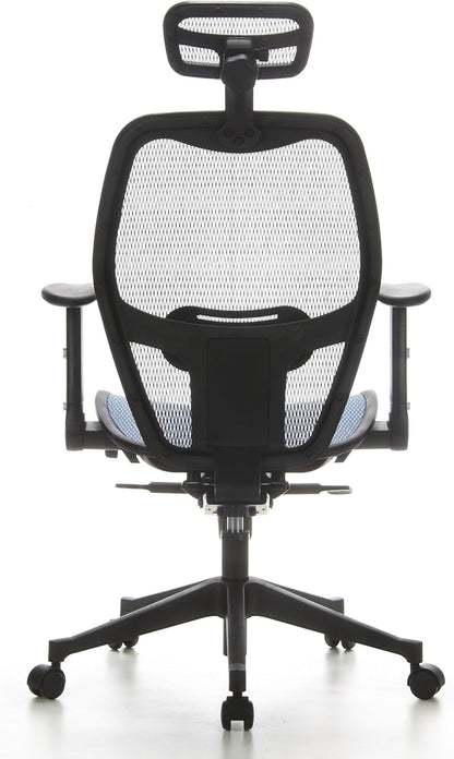 hjh OFFICE 653060 Professionele bureaustoel AIR-Port net blauw draaistoel met lendensteun, armleuningen inklapbaar en verstelbaar