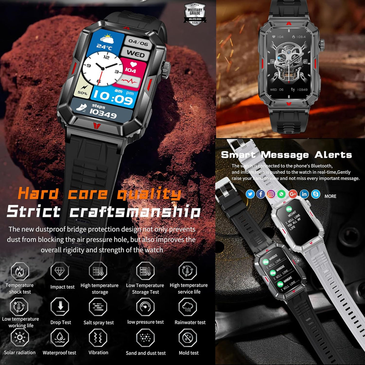 Smartwatch Herren met Bellen/Kiezen via Bluetooth, 1,57” AMOLED Smart Watch voor Herrens, Slaapmonitor Menstruatie Volgen, Calorie Stappenteller Stopwatch Activity-Armband voor Android iOS (Zwart)