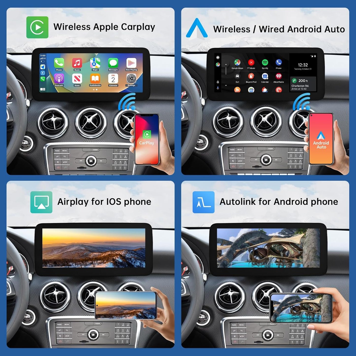 Road Top 12.3 Inch Car Radio Wireless CarPlay Android Car Touch Screen for Mercedes Benz A CLA GLA Class W176 C117 X117 X156 2016-2018 Year with NTG5.0 System, Support Mirrorlink - QUORE