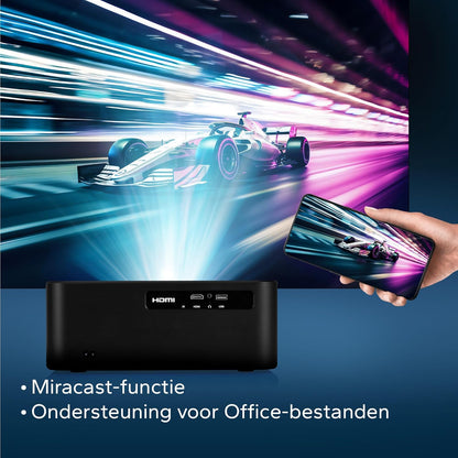 Overmax Multipic 5.2 Beamer – 4K Ondersteuning, Native Full HD 1080P, Smart Projector met Google TV & Google Assistent, Bluetooth/WiFi/Miracast, Auto Keystone, 200" Thuisbioscoop, 7000 Lumen