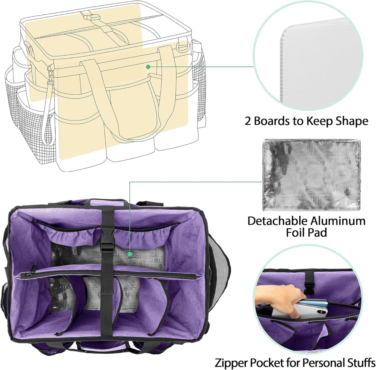 LoDrid Rolling Cleaning Caddy met afneembare trolley, draagbare schoonmaakwagen op wielen voor schoonmaakbenodigdheden met schouderriem voor huishoudsters, paars