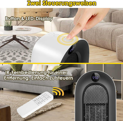 Kachel, keramische ventilatorkachel, 2000 W, 3 modi, thermostaat, ventilatorkachel, 12-uurs timer, kantelbeveiliging, 100 graden oscillatie-ruimteverwarming voor thuis en op kantoor, wit, klein scherm