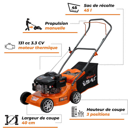 RURIS Thermische grasmaaier DAC 100XLS - motor 3,3 pk 131 cc - maaibreedte 40 cm - opvangbak 45 l - oppervlakte tot 1300 m²