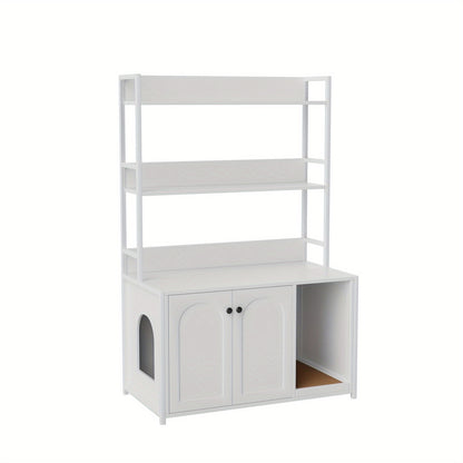 Kattenbakmeubel – Kattenbak Kast – Kattenhuis – Kattenbakkast – Kattenbak Ombouw – Wit Houten Meubel – Ruim Met Ventilatiesysteem – Compact En Makkelijk Schoon Te Maken