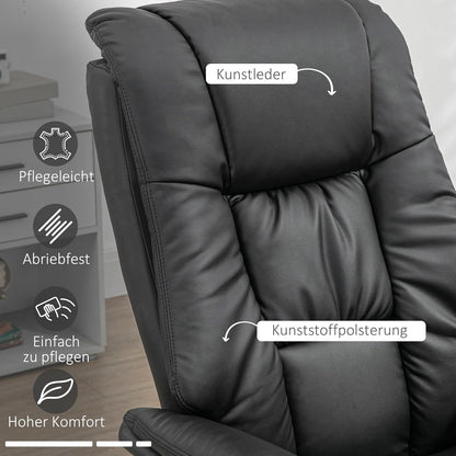 HOMCOM Recliner Chair with Footstool, TV Chair, Upholstered Chair, TV Chair with Reclining Function, 130° Tilting for Living Room, Recreation Room, Black Faux Leather, 77 x 89 x 110 cm. - QUORE
