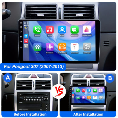 Multimediaspeler Peugeot 307 – Autoradio – 2 DIN Headunit – Navigatiesysteem – Touchscreen Radio – 9 Inch HD Scherm – Android 14 Systeem – Draadloze CarPlay & Android Auto – 4GB RAM 64GB Opslag – GPS Navigatie – AHD Achteruitrijcamera
