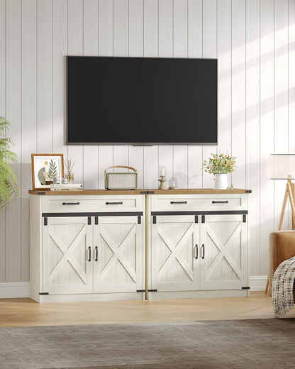 Hzuaneri Kitchen Cabinet, Sideboard with Drawer, Storage Cabinet with 2 Doors, Adjustable Shelves, Country House Style, Kitchen, Living Room, 40 x 80 x 80 cm, Vintage Brown-White SC84814X