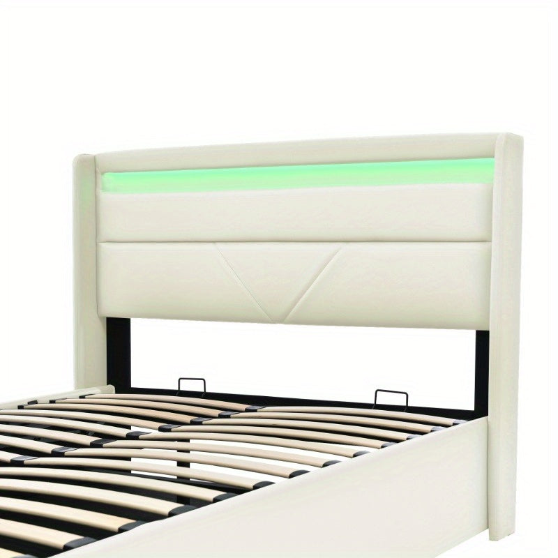Hydraulisch Opbergbed – Bed Met Matras – Opklapbed – Stalen Bedframe – Tweepersoonsbed 160x200 cm – Klassiek Wit – Ruimtebesparend – Stevige Constructie