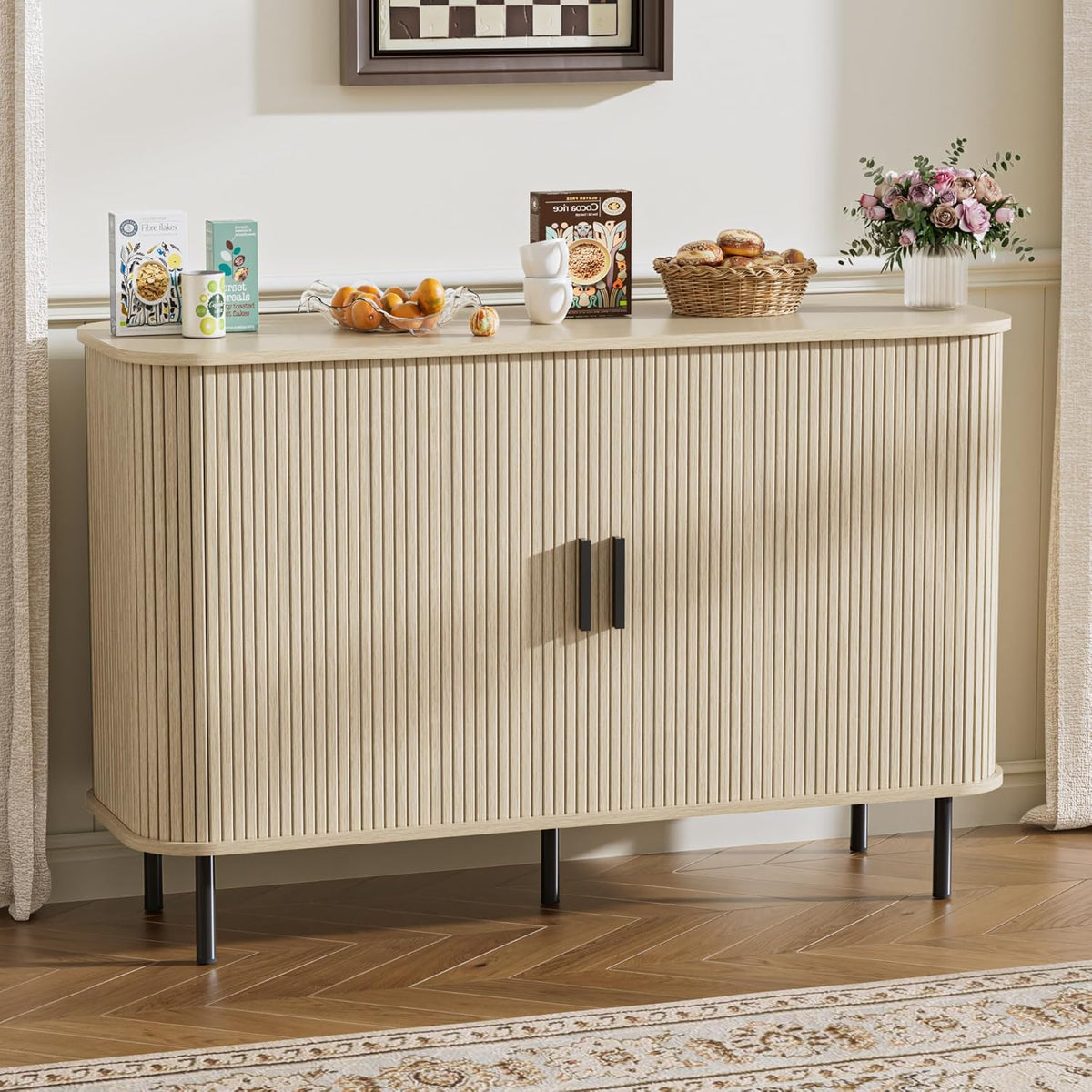 Sideboard, keukenkast met 2 schuifdeuren, verstelbare planken, opbergkast, koffiebar kast, dressoir voor keuken, eetkamer, woonkamer, 120 x 40 x 77 cm, houtkleurig