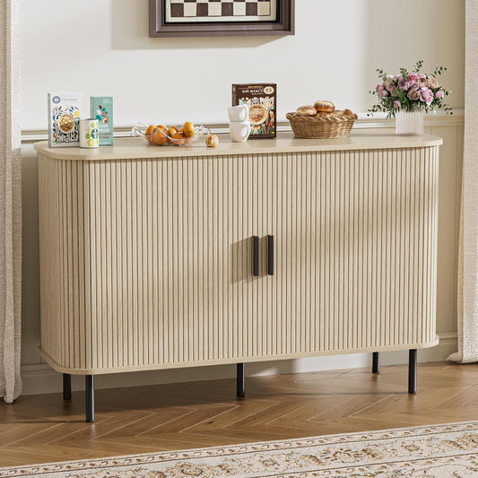 Sideboard, keukenkast met 2 schuifdeuren, verstelbare planken, opbergkast, koffiebar kast, dressoir voor keuken, eetkamer, woonkamer, 120 x 40 x 77 cm, houtkleurig