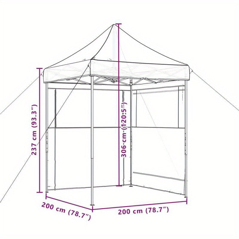 Collapsible Pop-Up Party Tent with 2 Side Walls in Brown. Sturdy And Durable, Easy to Assemble, Suitable for Gatherings, Parties, Weddings, Camping, And Other Outdoor Activities.