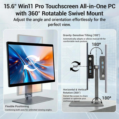 Alder Lake N100 Win 11 Pro All-in-One Desktop Computer 8GB RAM + 128GB ROM Desktop Computer, 15.6-Inch Touchscreen, FHD Display, Ultra-Thin Aluminum Alloy FHD Display - QUORE