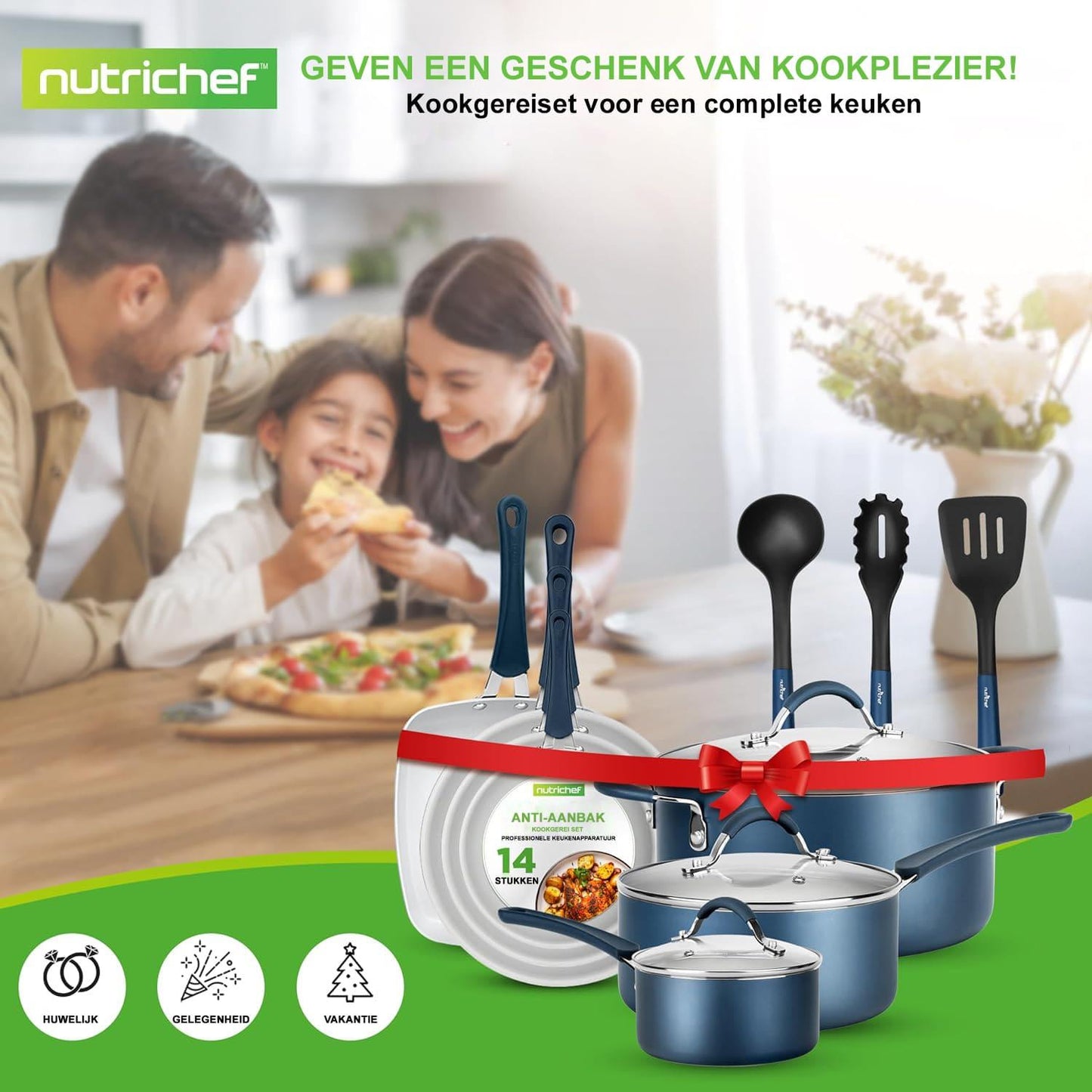14-delige Kookset – Pannenset – Keukengerei Set – Anti-aanbakpannen – Inductiegeschikt – Marineblauw Design – Keramische Coating – Hittebestendige Handgrepen